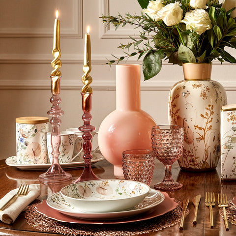 Fade Bougeoir de table simple en verre borosilicaté rose transparent Color glass "Living" Glamour h24 cm