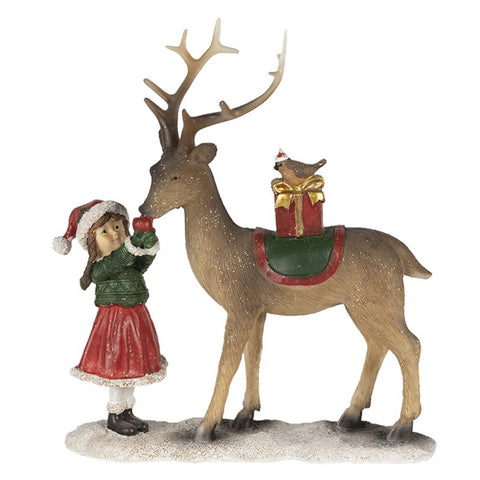 CLAYRE E EEF Decorazione addobbo natalizio bambina con renna e regalo 19x7x21 cm