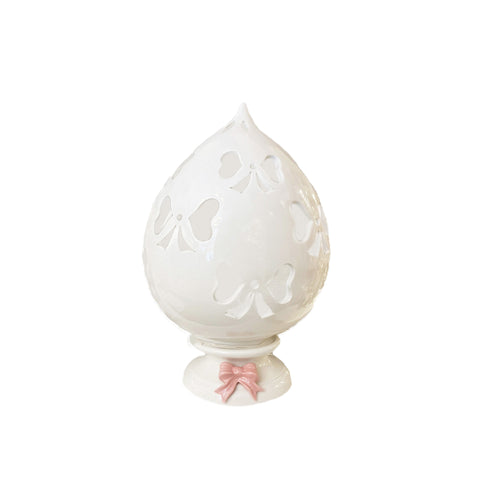 AD REM COLLECTION Lampe bouton en porcelaine ivoire avec noeud rose perforé Ø26x40