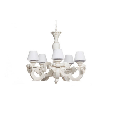L'ART DI NACCHI Chandelier 5 lights with bows in wood and white fabric Ø74x67 cm