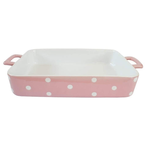 ISABELLE ROSE Large pink ceramic baking tray with white polka dots 38.5x23.5x6.5 cm