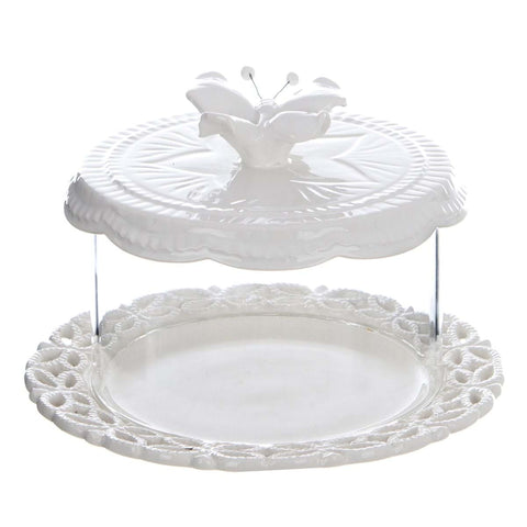 BLANC MARICLO' Piatto dessert centrotavola con coperchio ceramica bianco Ø16 H12