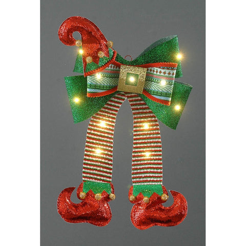VETUR Fuoriporta Fiocco Natalizio Elfo Babbo Natale rosso e verde con luci 43x60