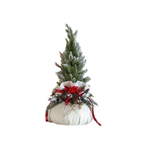 FIORI DI LENA Sacchetto con decoro natalizio velluto alberello innevato H 60 cm
