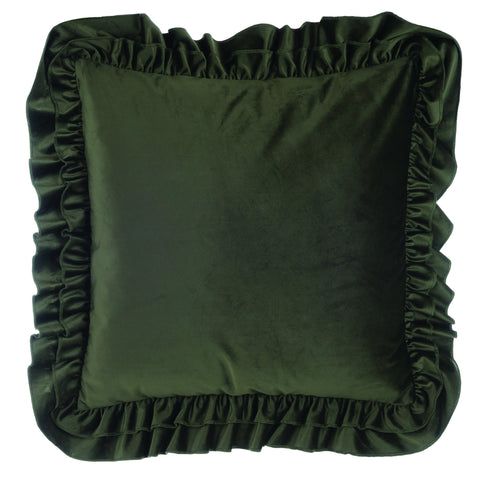 BLANC MARICLO' Velvet cushion with green ruffles 50x50 cm A2956399OV