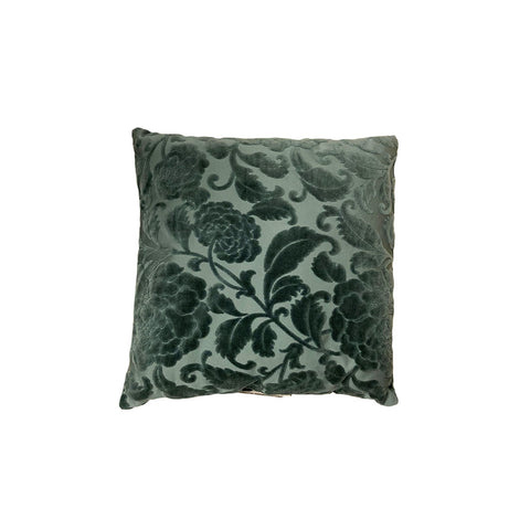 BLANC MARICLO' Coussin carré en velours de coton vert à fleurs 45x45 cm