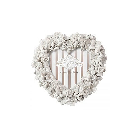 CUDDLES AT HOME ANNIE heart-shaped photo frame with white resin flowers 12x12 cm