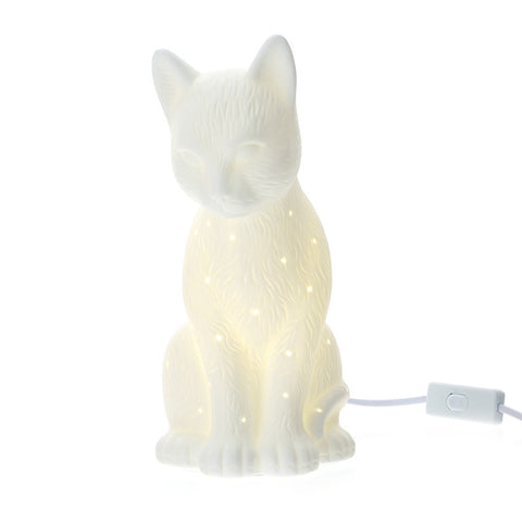 HERVIT Lampe abat jour chat ajourée en porcelaine blanche 17x26 cm
