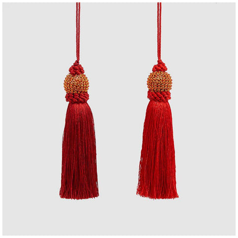 EDG Red fabric tassel with jewels H15 cm 2 variants (1pc)
