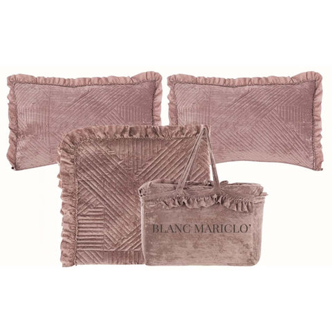 BLANC MARICLO' Set trapunta + 2 copriguanciali velluto rosa 50x80+ 260x260 cm