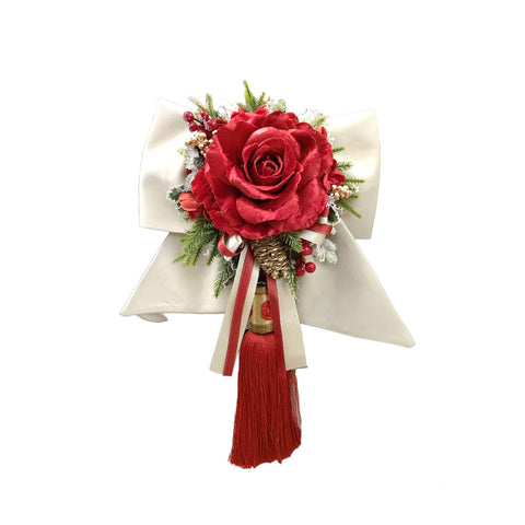 FIORI DI LENA Velvet bow with velvety pink Christmas decoration and red tassel L30 H47cm