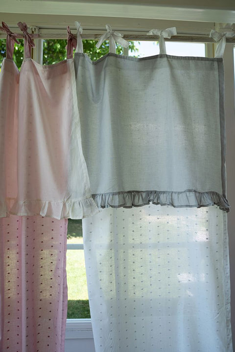 L'ATELIER 17 Set of 2 Panel curtains for kitchen window with polka dots in pure cotton with valance and flounce, "Penelope" Shabby Chic Collection 4 variants 140x290 cm
