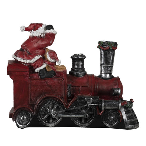 CLAYRE E EEF Décoration de Noël Père Noël avec ourson sur locomotive 28x12x23 cm