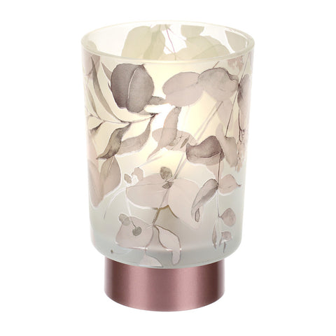 HERVIT Lampe de table en verre rose à décor floral botanique Ø10x15 cm