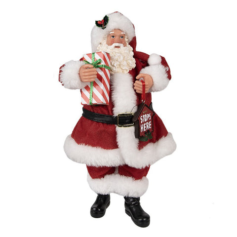 Clayre &amp; Eef Figurine de Noël Père Noël avec cadeau 16x8xh28cm