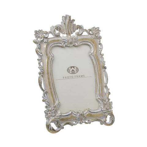 INART Vintage table photo frame in antiqued white resin and gold 10x15 cm