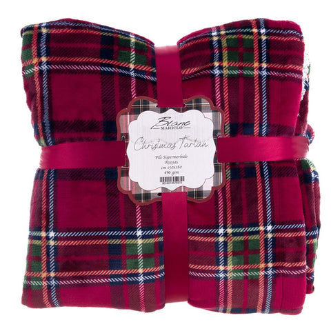 BLANC MARICILO' Plaid blanket CHRISTMAS TARTAN red Scottish fur 150x180