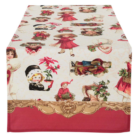 BLANC MARICLO' Red cotton table runner with Christmas print 50x150 cm