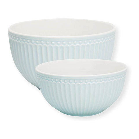 GREENGATE Set 2 serving bowls ALICE corrugated light blue porcelain 2 sizes