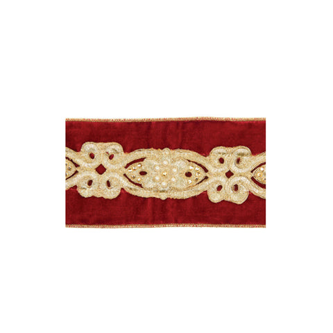 GOODWILL Rouleau de ruban de Noël broderie florale rouge et or 10 cm x 5 m