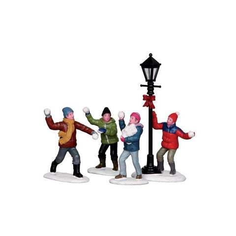 LEMAX Set 4 snow battle figurines for Christmas Village 32133