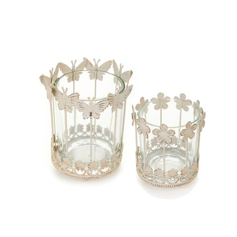 Nuvole di Stoffa Set of 2 Shabby glass and metal candle holders 12.5/9.5 cm
