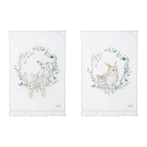 Tissu de Pâques Blanc Mariclò avec décoration "Mon Petit Lapin" 2 variantes (1pc)