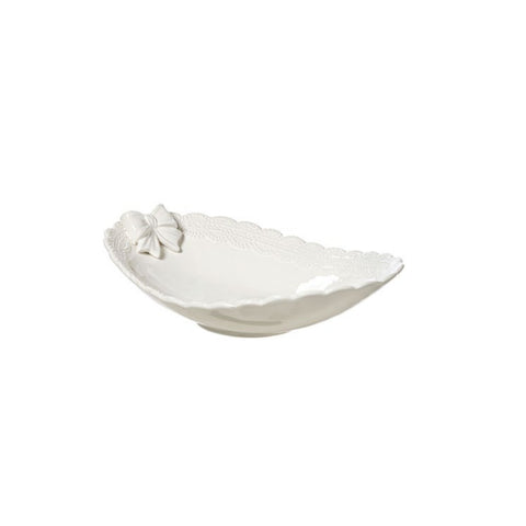 L'ARTE DI NACCHI Vassoio centrotavola ovale ceramica bianca 28,5x18,5x7 cm KF-34