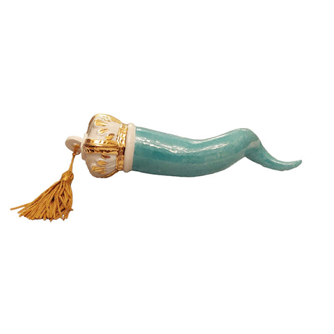 SBORDONE Corne royale couronne dorée porte-bonheur en porcelaine turquoise L18 cm