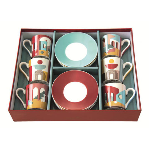 EASY LIFE Set de 6 tasses à café et soucoupes en porcelaine coffret cadeau ILLUSION 100 ml