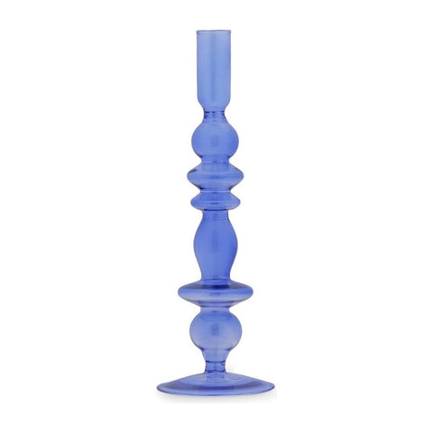Fade Single table candlestick in bluette "Color glass" Glamor borosilicate glass h26 cm