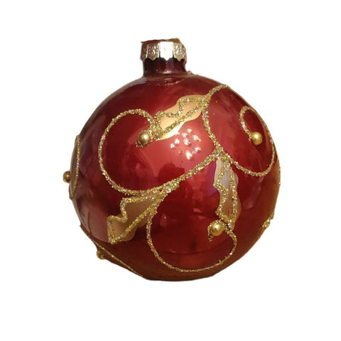 VACCHETTI Sfera pallina natalizia Bordeaux in vetro con strass oro da appendere Ø8 cm