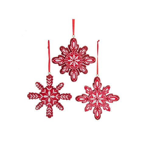 Kurt S. Adler Fiocchi di neve rossi addobbo per albero di natale 3 varianti 12 cm