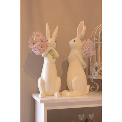 Fabric Clouds Resin Rabbit with Flowers 11.5xh27 cm 2 variants (1pc)