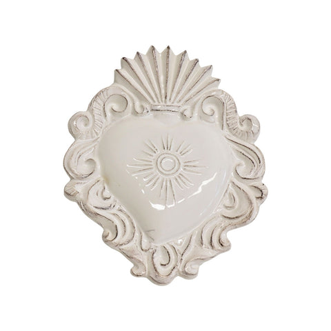 VIRGINIA CASA Petit coeur soleil "EXVOTO" en céramique blanche 17x14 cm K177OR-2@B