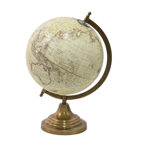 Clayre &amp; Eef Decorative terrestrial globe Beige in wood/Iron Retro Vintage 22x22xh33 cm