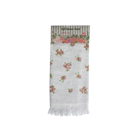 ISABELLE ROSE Tea towel white cotton tea roses X2018006