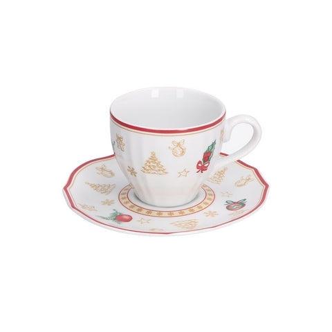 PORCELAINE BLANCHE Coffret de Noël 6 tasses à café et soucoupes édition de Noël 100 ml