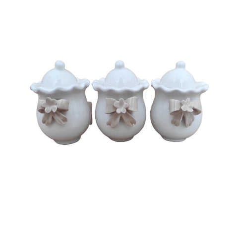 NALI' Tris of Capodimonte porcelain spice jars with beige bow 7x7 LF02BEIGE