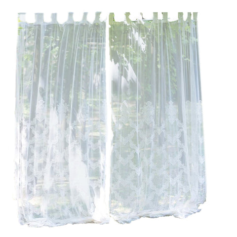 BLANC MARICLO' Set of 2 curtain panels with white decoration 150x290 cm