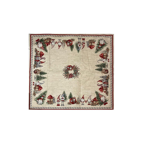 RIZZI Square centerpiece in lurex Christmas gnomes NOEL beige polyester 90x90 cm