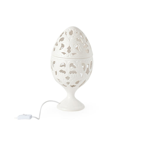 HERVIT Lampada uovo barocco in porcellana traforata con coperchio Ø25x50 cm