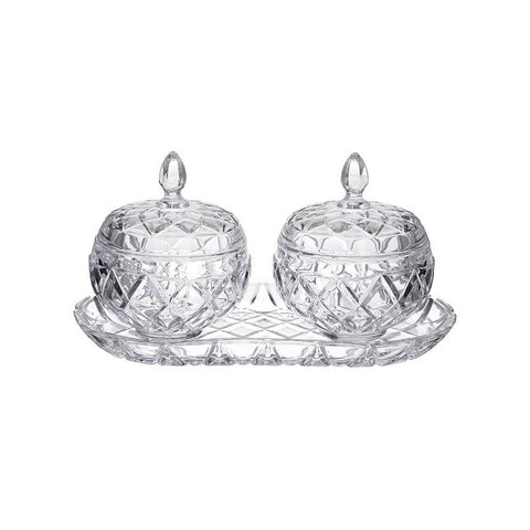 INART Centerpiece set 2 sugared almond holders with glass tray 6-70-504-0023