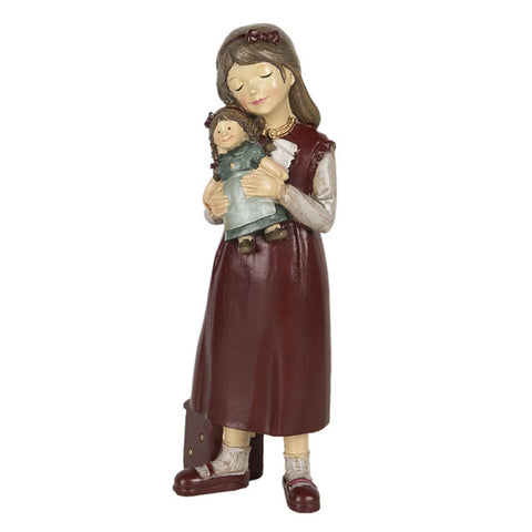 CLAYRE E EEF Decorazione natalizia statuina bambina con bambola vintage 8x7x21cm