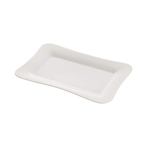 HERVIT Plateau rectangulaire en porcelaine blanche décor laurier 25,5x17,5 cm