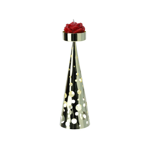 Hervit Gold metal cone candle holder with polka dots + gift box 7xh22 cm