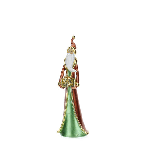 HERVIT Figurine Père Noël slim idée cadeau en résine rouge et doré 24 cm