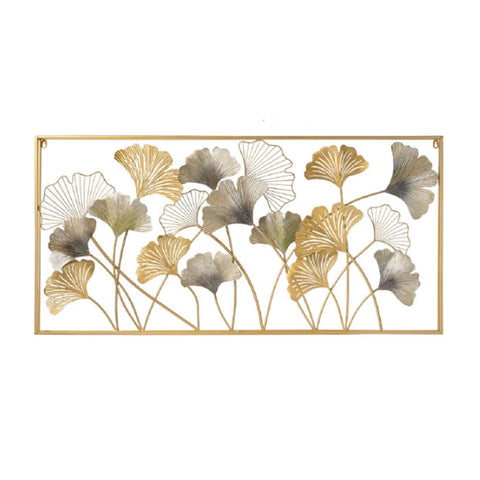 L'arte di Nacchi Panneau de décoration suspendu feuilles de couleur or et blanc en fer forgé