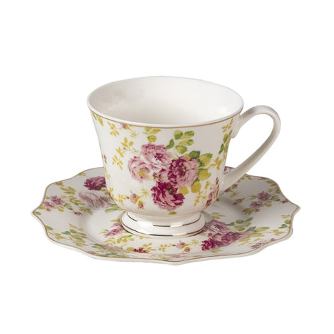 Clayre &amp; Eef Porcelain Floral Coffee Cups &amp; Saucers 200ml