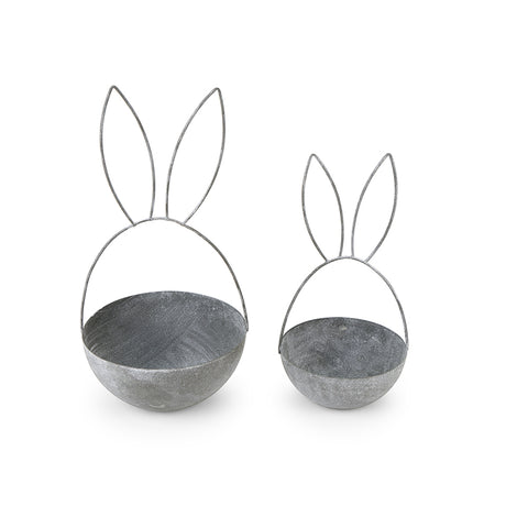 FABRIC CLOUDS Set 2 rabbit-shaped oval baskets in gray metal Easter decoration, Shabby chic Belle Epoque